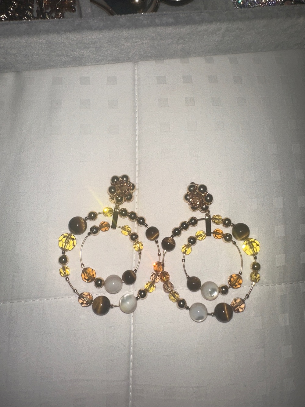 Swarovski clip-on earrings Gold-Tone Yellow & Brown Beaded Hoop Earrings